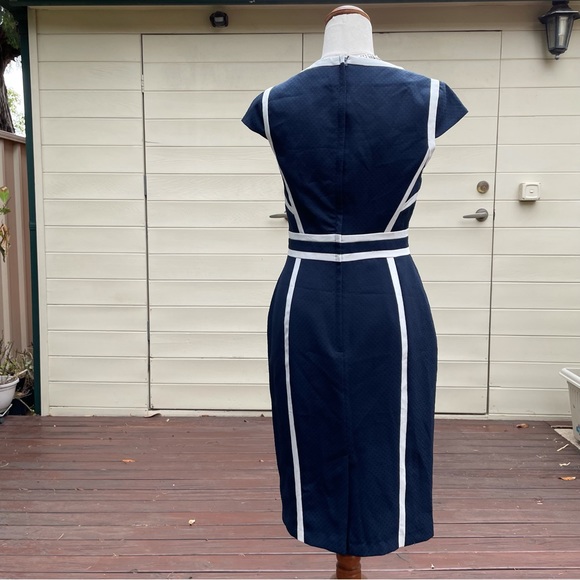 Dorothey Perkins navy blue white strips office dress - Picture 3 of 6